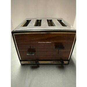 Vintage Proctor Silex 4 Slice Toaster Wood Grain Chrome Dual Control Retro 70s